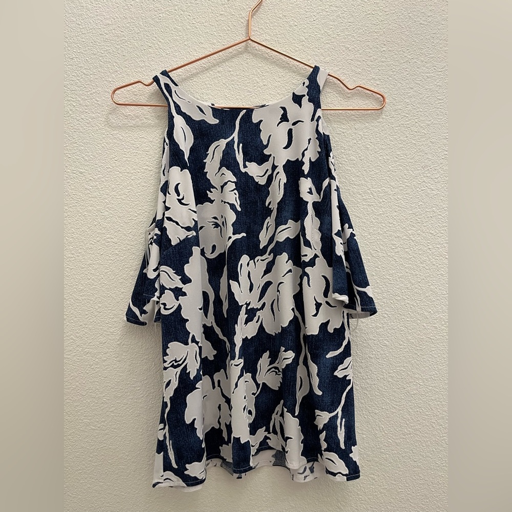 INC Blue and White Flowered Blouse